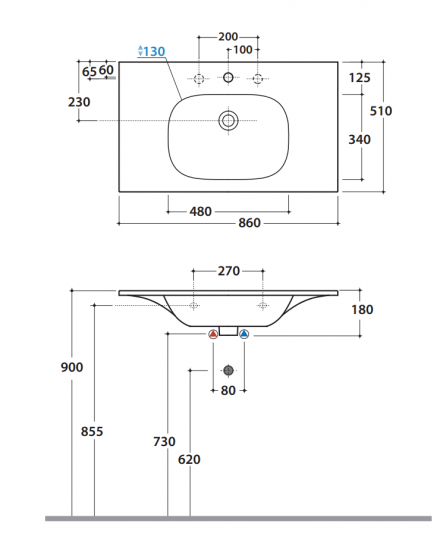 Раковина Globo Boulevard BL086 86 x 51 схема 2