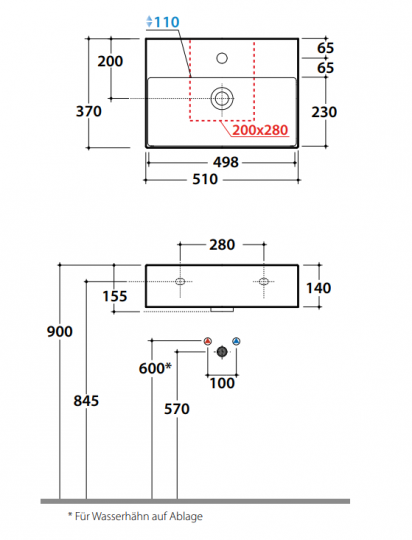 Накладная раковина Globo Le Lastre T-Edge IN051 51 х 37 схема 2