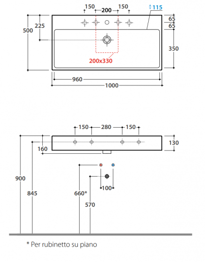 Раковина Globo I Classici SCQ100 100x50 схема 2 Раковина Globo I Classici SCQ100 100x50 схема 2