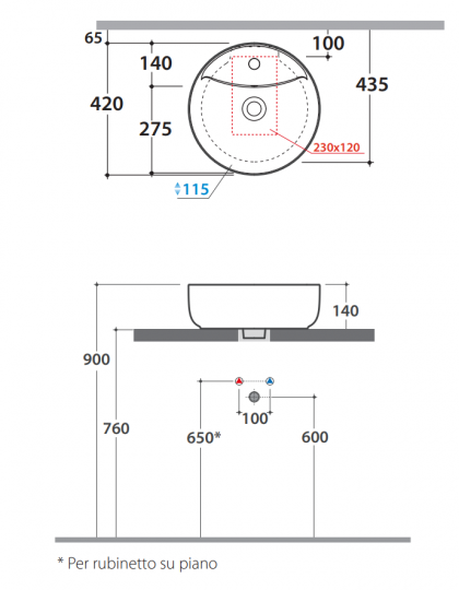 Накладная раковина Globo I Tuttofare TF043 42x42 схема 2