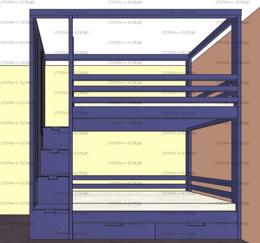 Кровать двухъярусная Домик Fairy Land Sky №5, Массив