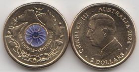 Австралия 2 доллара "День памяти. Животные войны" 2024 год UNC