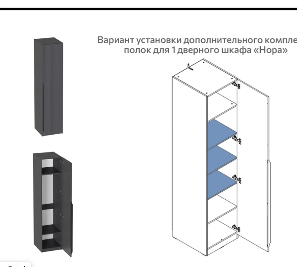 Комплект полок для 1 дв и 3 дв шкафа "Нора"