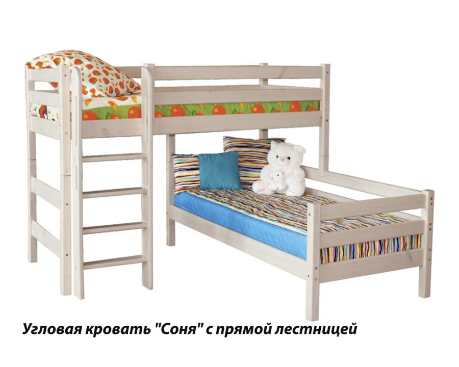 Угловая кровать Соня с прямой лестницей или наклонной лестницей