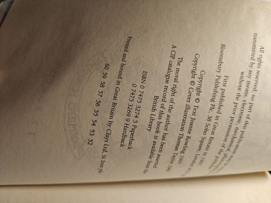 Harry Potter and the philosopher's stone первое британское тираж 60