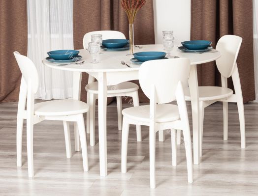 Стол DIAMANTE круглый бук, мдф, шпон дуба, 100 х 100+30 х 75 см, Ivory white