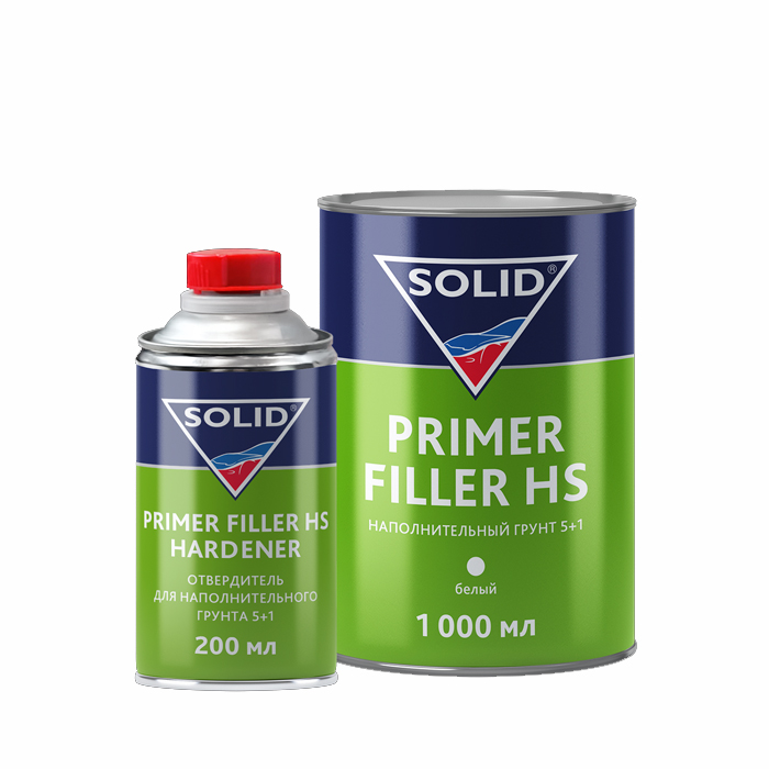 Solid PRIMER FILLER HS WHITE (1000+200мл) - наполнительный грунт 5+1, цвет: белый (в комп с отв.)