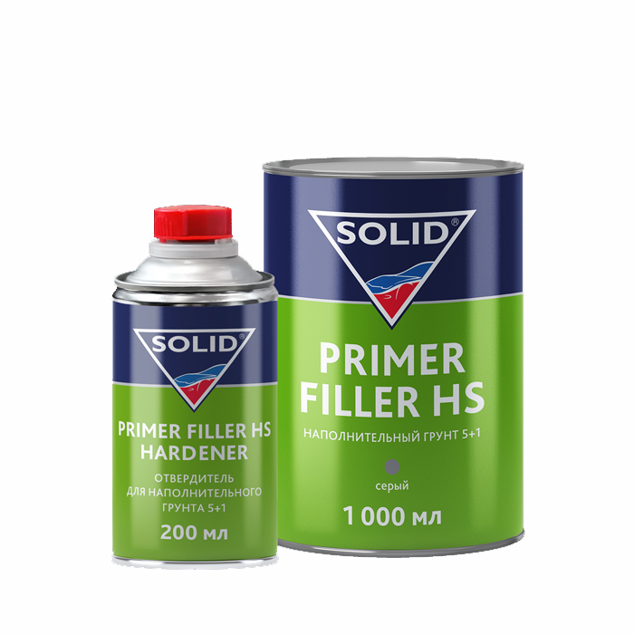 Solid PRIMER FILLER HS GREY (1000+200мл) - наполнительный грунт 5+1, цвет: серый (в комп с отв.)