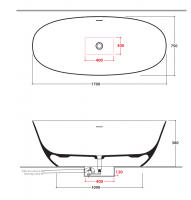 Овальная Ванна Globo Xenia KOIB124 170x75 см схема 2 Овальная Ванна Globo Xenia KOIB124 170x75 см схема 2