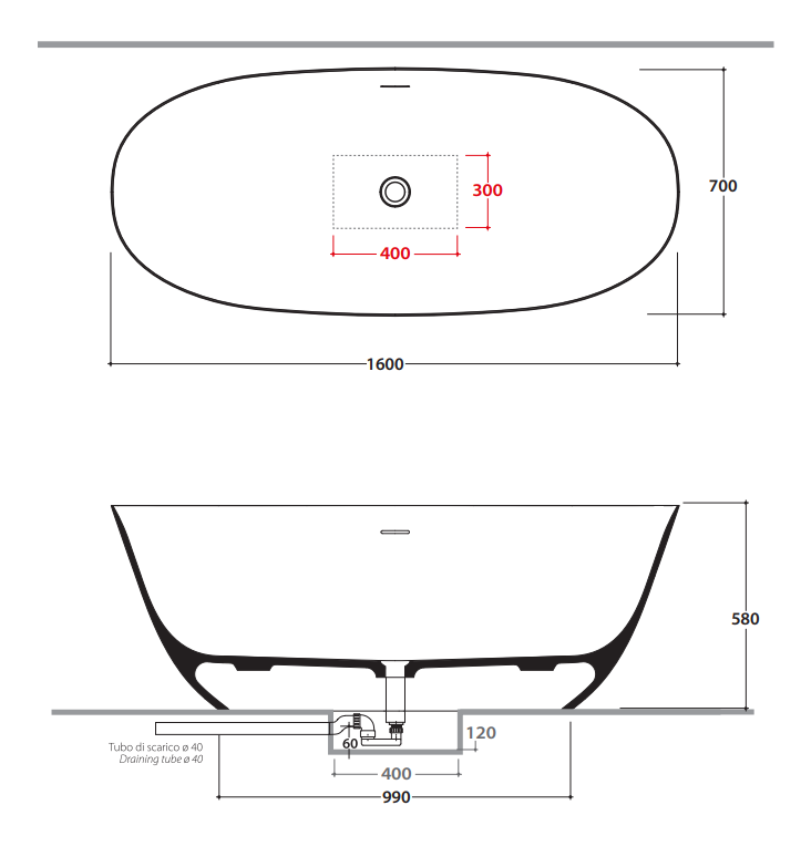 Овальная Ванна Globo Xenia KOIB125 160x70 см ФОТО