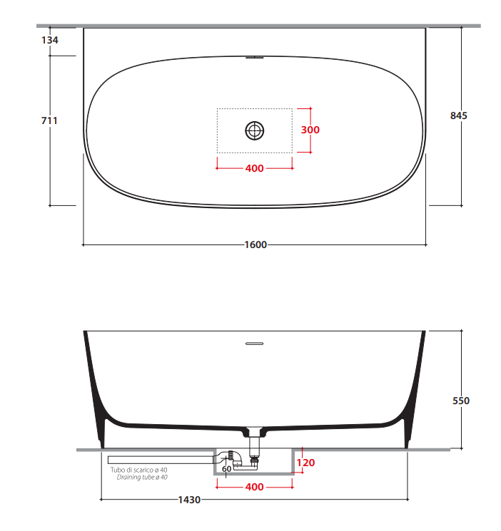 Овальная Ванна Globo Nives KOIB1263 160x84,5 см с 3 отверстиями под смеситель ФОТО