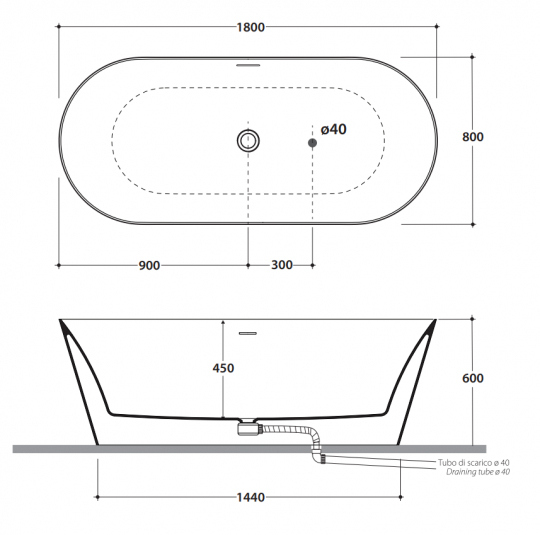 Овальная Ванна Globo Paula KOIB128 180x80 см схема 2
