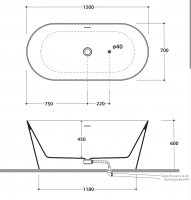 Овальная Ванна Globo Paula KOIB129 150x70 см схема 2