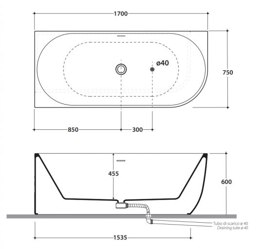Овальная Ванна Globo Martina KOIB131 170x75 см схема 2