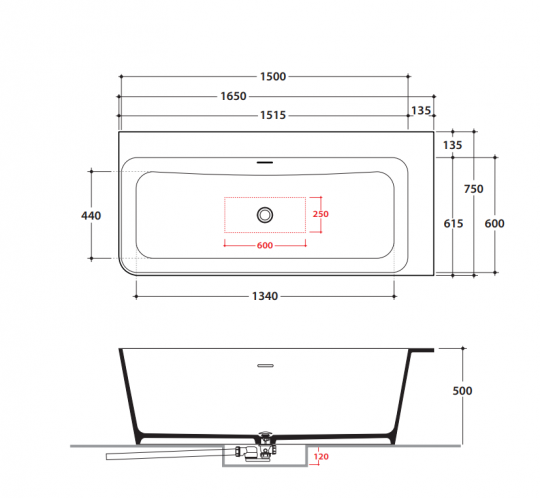 Прямоугольная Ванна Globo Irene KOIB133 165x75 см схема 2