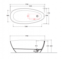 Овальная Ванна Globo Katia KOIB137 170x77 см схема 2