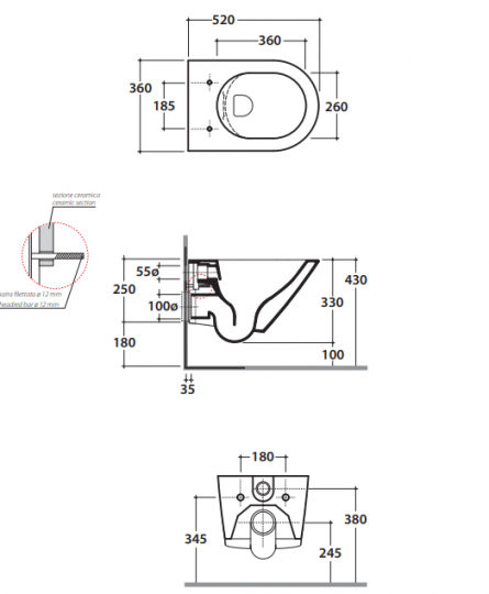 Безободковый унитаз Globo Forty3 FOS07BI схема 2
