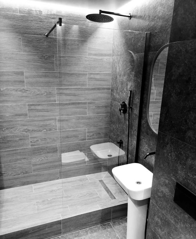Душевая перегородка OportoShower OS12-B 50x195 см прозрачное стекло, профиль черный