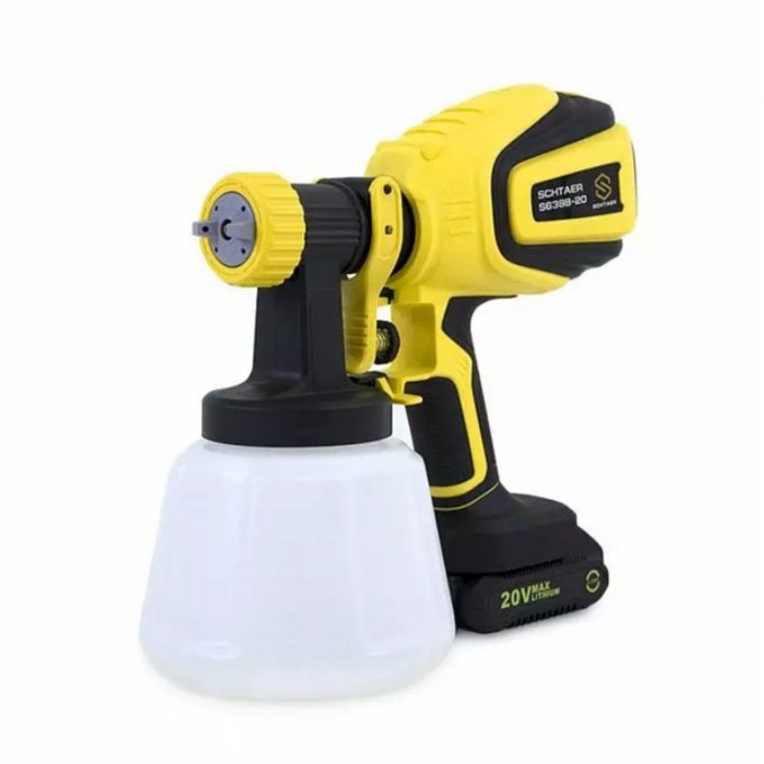 Schtaer S638B-20 Аккумуляторный окрасочный пистолет, DC 20V/2.0Ah, с нижним бачком и дюзой 2,0мм.