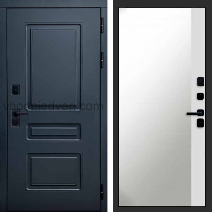 Входная дверь Termo-door Аляска Графит с терморазрывом - Широкое Зеркало Фацет Белый софт