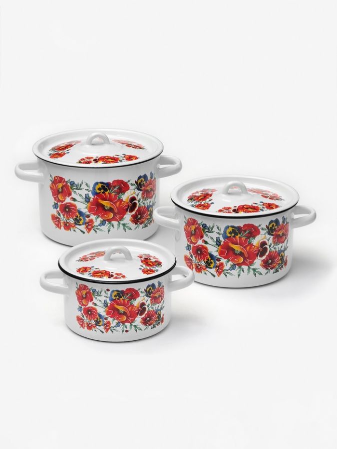 Набор кастрюль эмалированных «Маки. Мечта», 3 предмета: 1,5 л, 2,9 л, 4,5 л