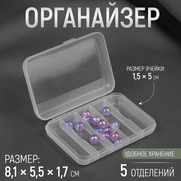 Органайзер для рукоделия, 5 отделений, 8,1 ? 5,5 ? 1,7 см, цвет прозрачный