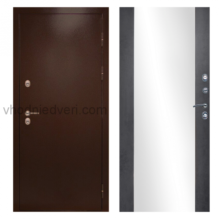 Входная дверь Termo-door Сибирь Антик медь с терморазрывом - Зеркало Бетон темный