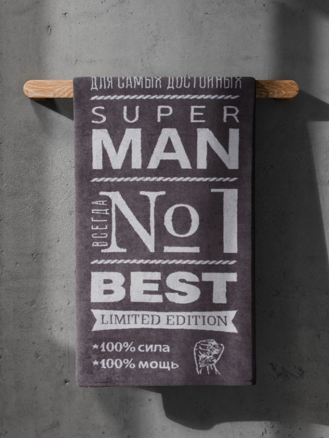 Полотенце махровое Этель Super man, 70?130 см, 100% хлопок, 420 г/м?, серое