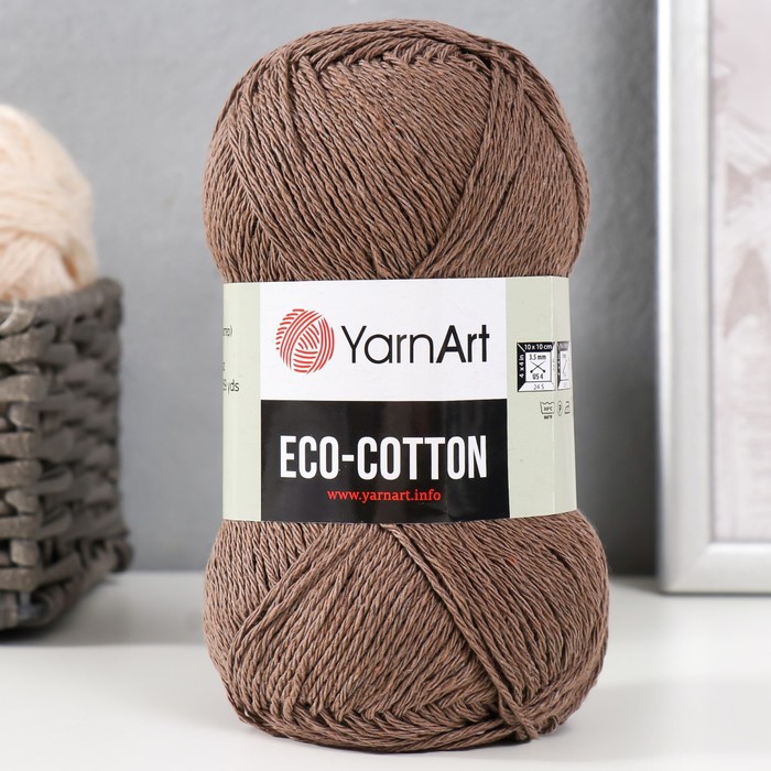 Пряжа для вязания спицами, крючком YarnArt, Eco Cotton, 80% хлопок, 20% полиэстер, 220 м/100 г, (777 коричневый)