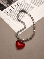 Кулон « Сердце» большое, цвет красный в серебре, 40 см