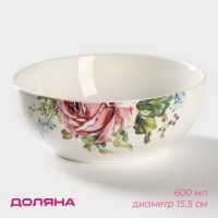 Салатник Доляна «Роза», 600 мл, d=15.5 см, фарфор, белый