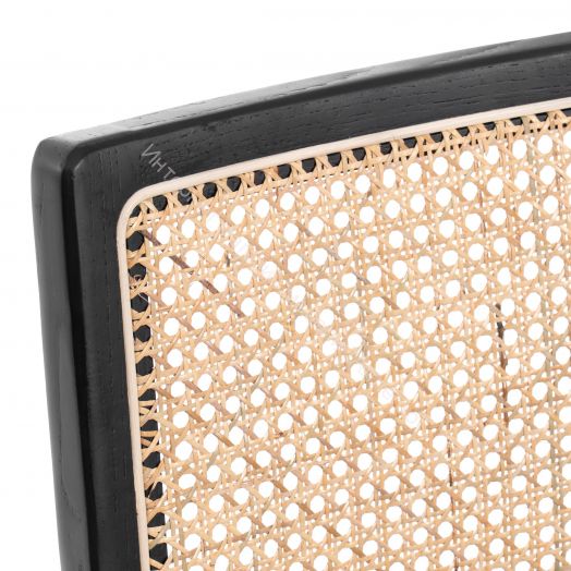 Стул MANI дерево вяз, ротанг/ткань лен, металлический каркас, черный, 46х46х78 см