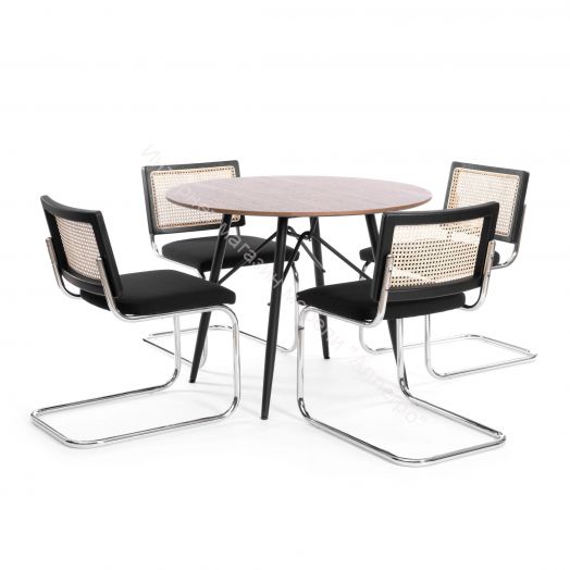 Стул MANI дерево вяз, ротанг/ткань лен, металлический каркас, черный, 46х46х78 см