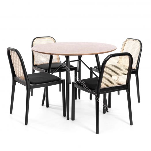 Стул FREYA дерево вяз/ротанг, ткань лён, черный/черный лен, 46х41х79,5 см