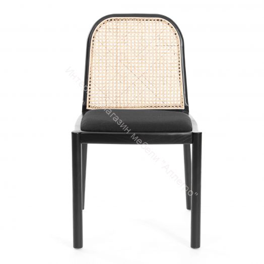 Стул FREYA дерево вяз/ротанг, ткань лён, черный/черный лен, 46х41х79,5 см