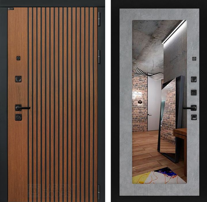 Входная дверь Лабиринт STORM - Зеркало 18 Бетон светлый