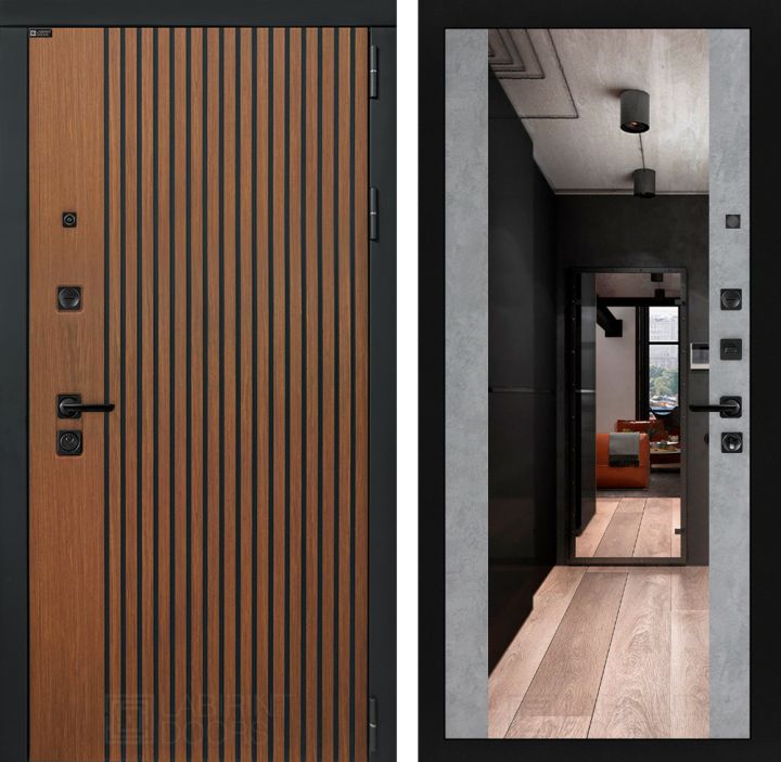 Входная дверь Лабиринт STORM - Зеркало максимум Бетон светлый