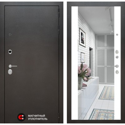 Входная дверь Лабиринт SILVER - Зеркало максимум Белый софт