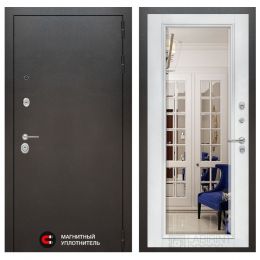 Входная дверь Лабиринт SILVER - Зеркало фацет Белый софт