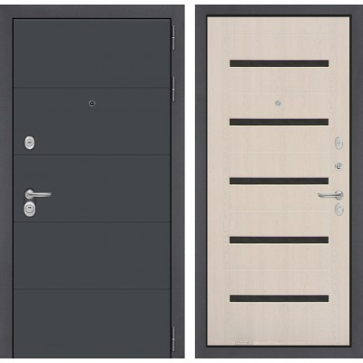 Входная дверь Лабиринт ART - 01 Беленый дуб стекло черное