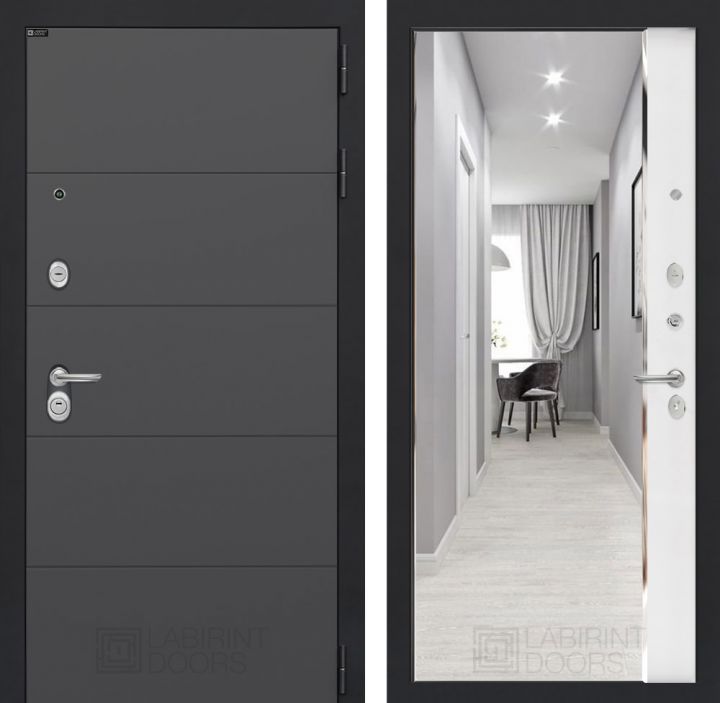 Входная дверь Лабиринт ART - Зеркало панорама Белый софт