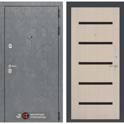 Входная дверь Лабиринт BETON - 01 Беленый дуб стекло черное