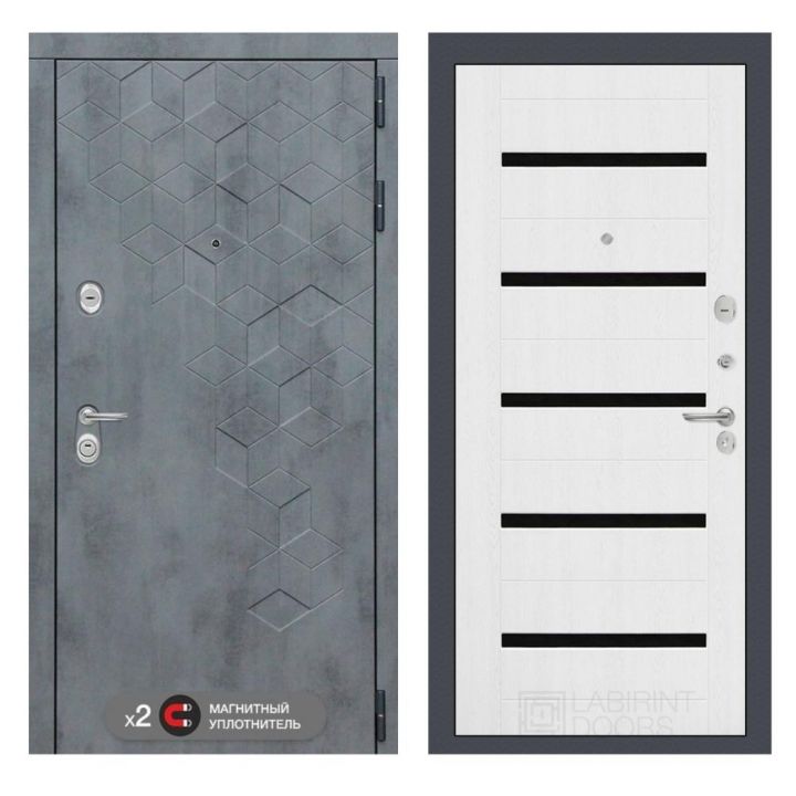 Входная дверь Лабиринт BETON - 01 Белое дерево стекло черное