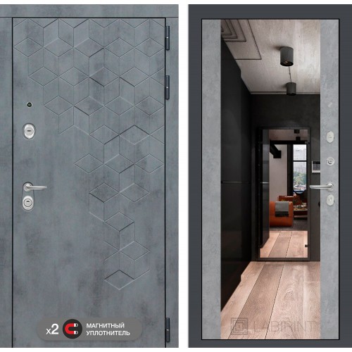 Входная дверь Лабиринт BETON - Зеркало максимум Бетон светлый