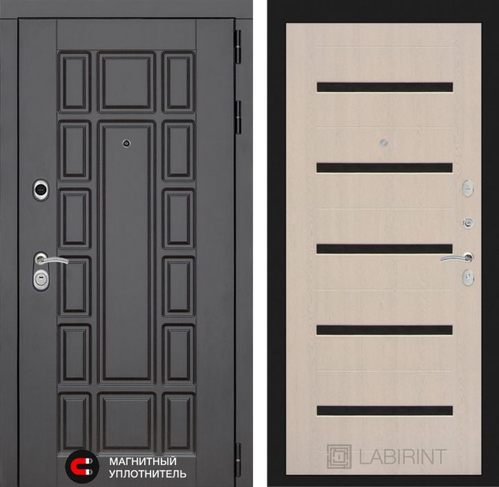 Входная дверь Лабиринт NEW YORK - 01 Беленый дуб, стекло черное