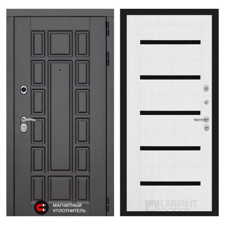 Входная дверь Лабиринт NEW YORK - 01 Белое дерево, черные стекла