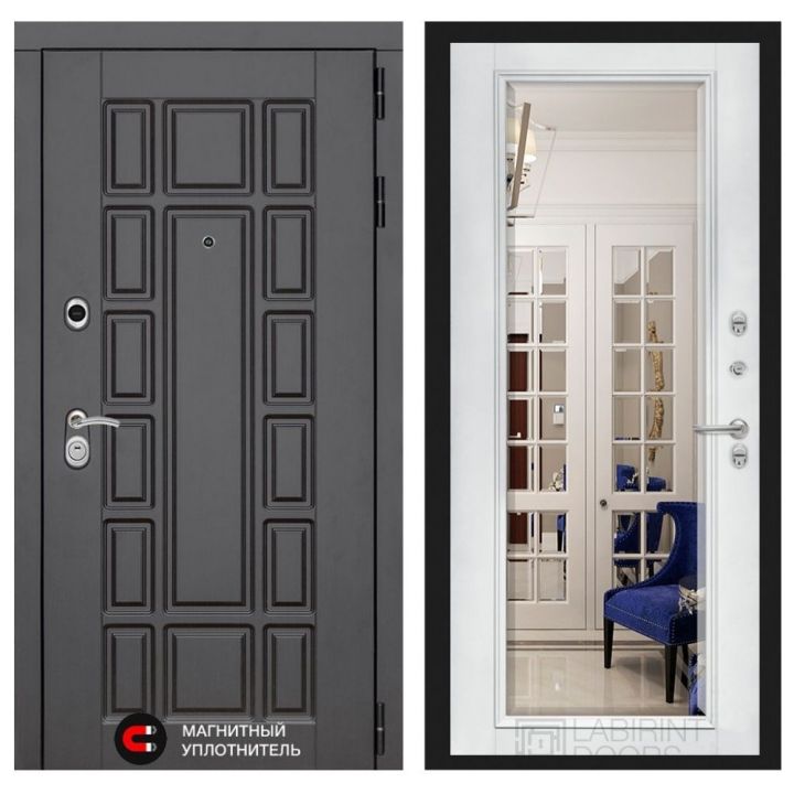 Входная дверь Лабиринт NEW YORK - Зеркало фацет Белый софт