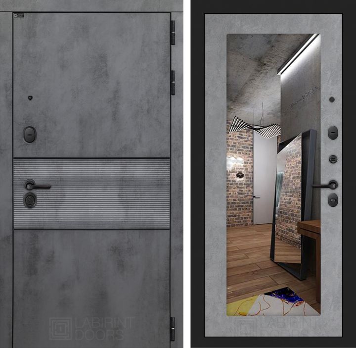 Входная дверь Лабиринт INFINITY - Зеркало 18 Бетон светлый