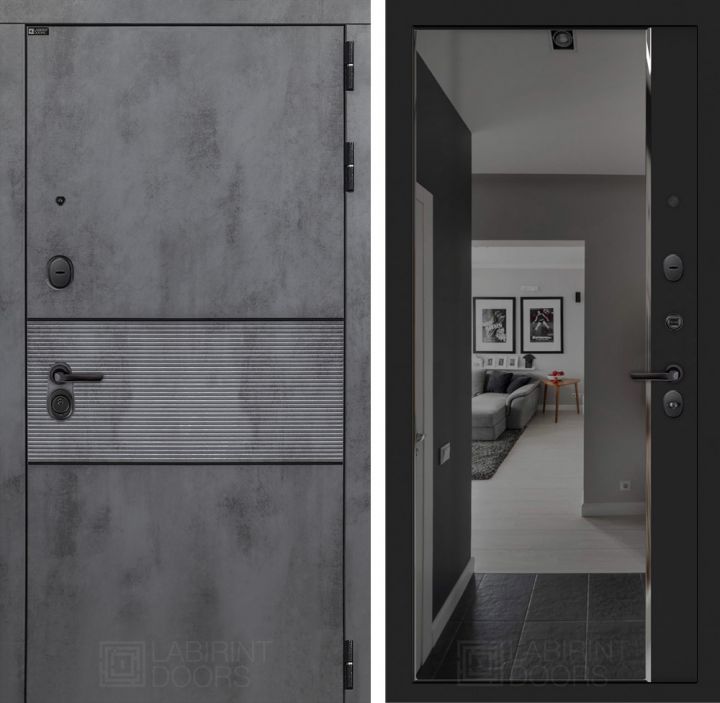 Входная дверь Лабиринт INFINITY - Зеркало панорама с тонировкой Черный кварц