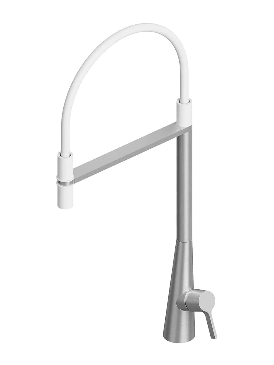 Смеситель для кухонной мойки Quadro design Kitchen Inox 367 AS с белым шлангом цена от 148 825 ₽ Фото Смеситель для кухонной мойки Quadro design Kitchen Inox 367 AS с белым шлангом